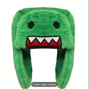 Green Monster Plush Domo Style Furry Fur Winter Cosplay Trapper Hat